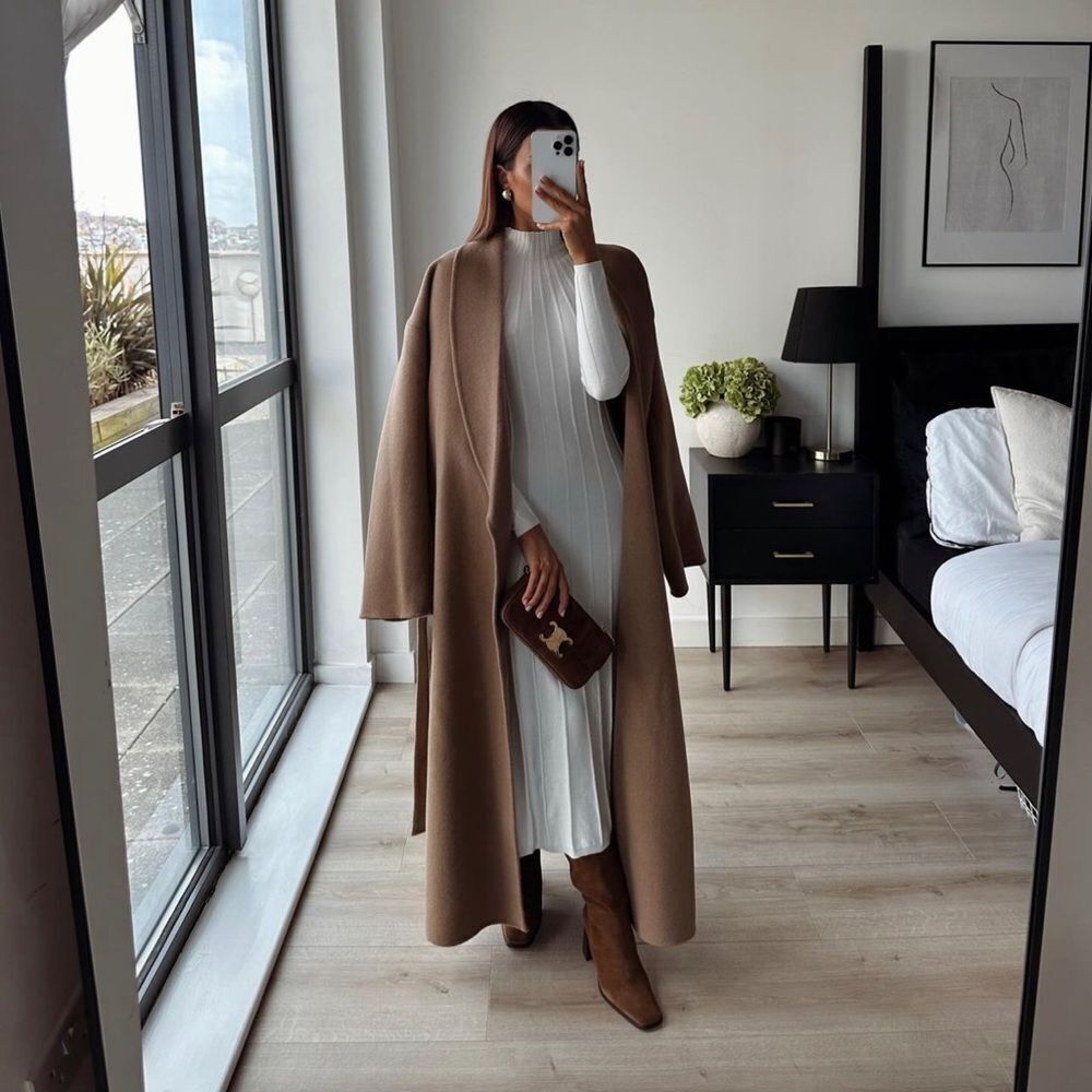 Iconic Mango 76% Wool Handmade Belted Coat Old Money - Picture 5 of 13